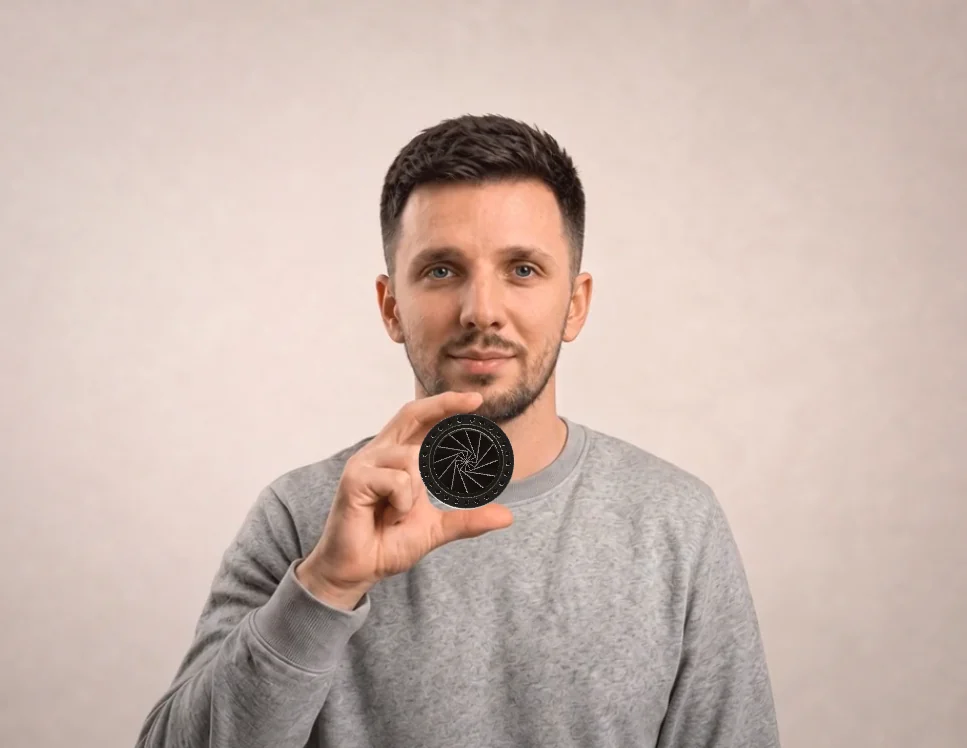 Masoud Zarei holding a camera lens